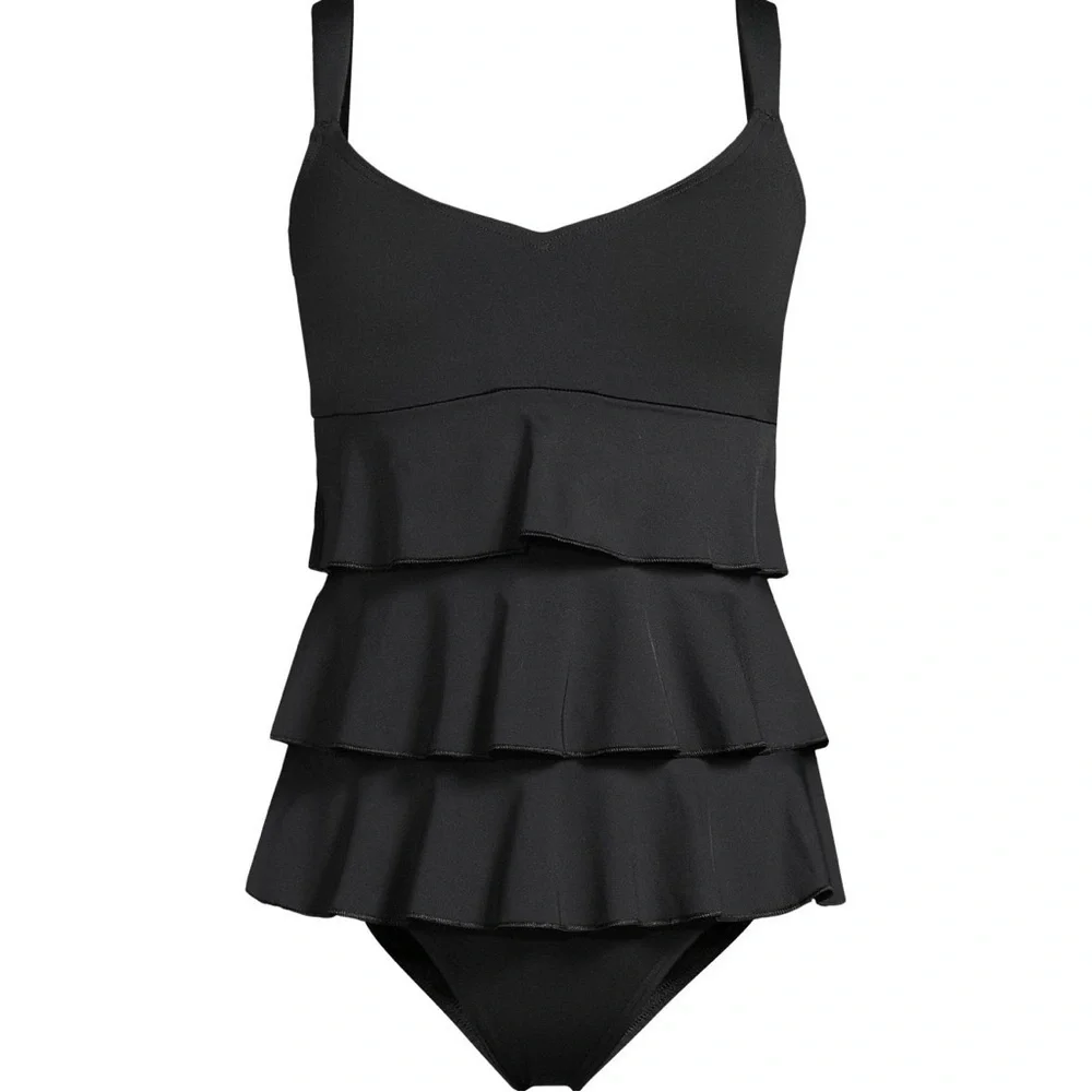 Land’s End Women's Tiered Ruffle Fauxkini One Piece Swimsuit 12 New